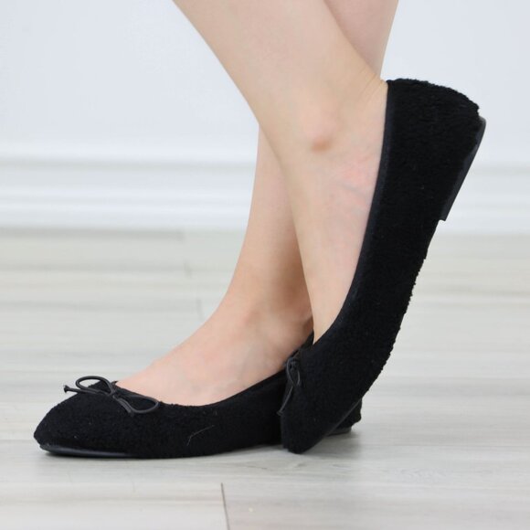 Black Flat Slip On Comfort Shoes Sherpa - Picture 9 of 13
